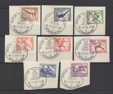 Michel Nr. 609 - 616, Olympiade mit Stempel Berlin K. d. F. - Stadt auf Briefstück.